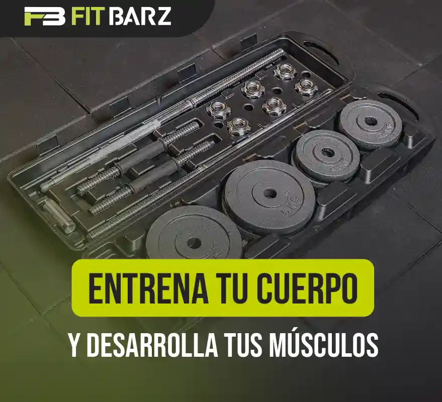 Set Kit Pesas Barra Mancuernas Discos 50kg 110lb Estuche Gym Color