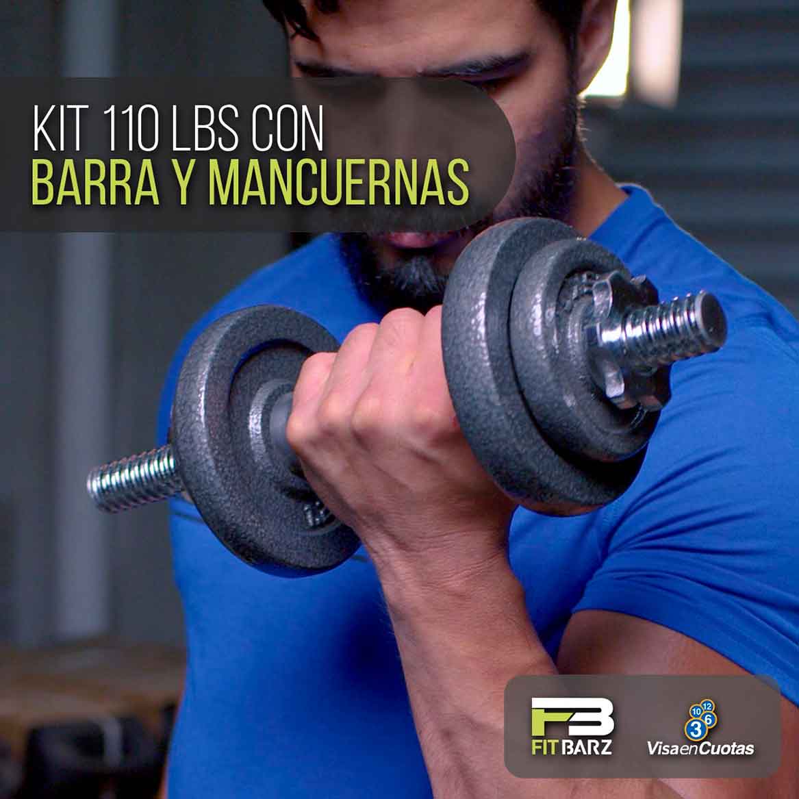 Set Kit Pesas Barra Mancuernas Discos 50kg 110lb Estuche Gym